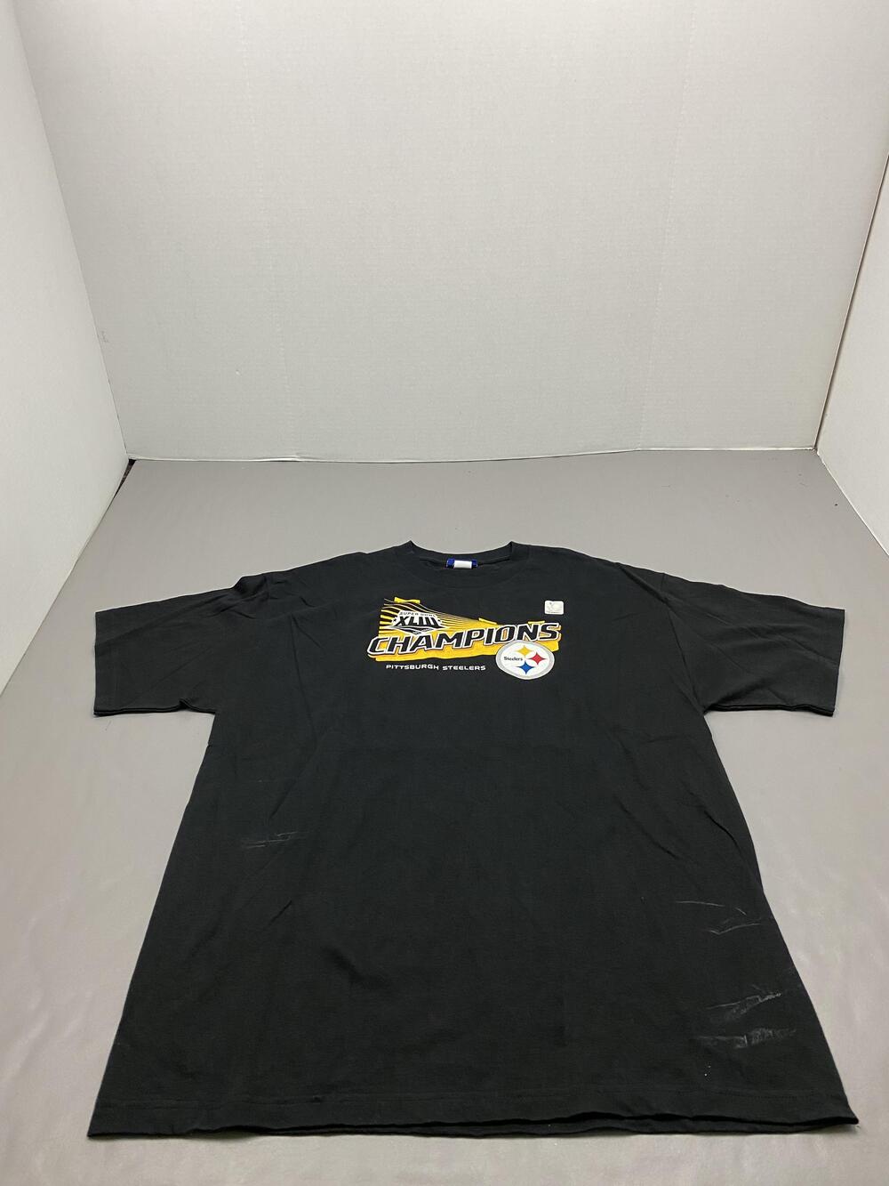 Reebok Shirt Mens Large Black Pittsburgh Steelers Super Bowl XLIII Champions